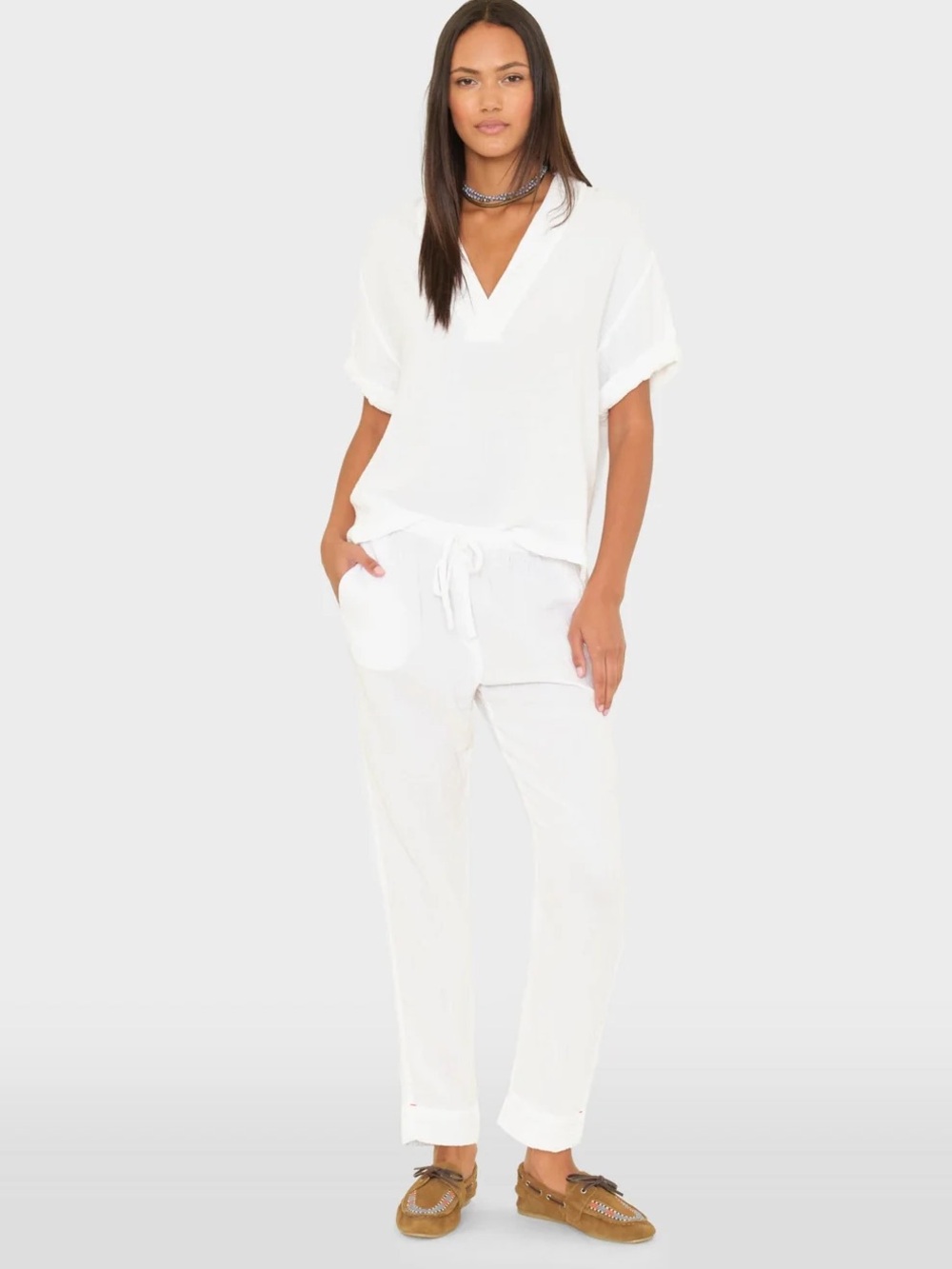 XIRENA jordyn cotton gauze lounge pants white coastal beach vacation size L